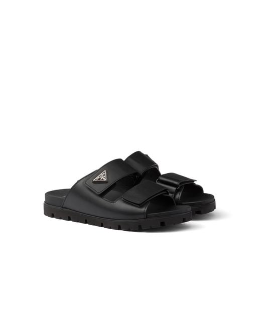 Prada Black Leather Strap Sandals, Size 5 for men