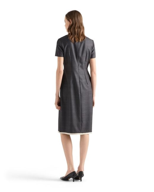 Prada Black Checked Wool Dress, Anthracite