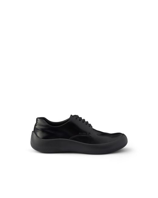 Prada Black Brushed Leather Laced Shoes for men