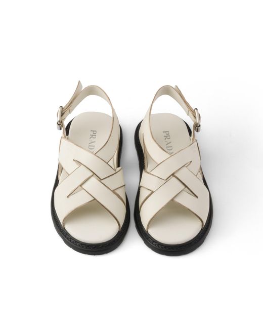 Prada White Antiqued Leather Sandals