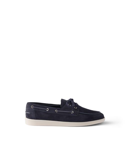Prada Blue Suede Boat Shoes With Laces for men