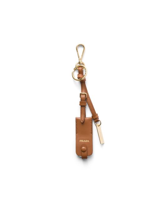 Prada White Leather Keychain Charm With Mirror Case