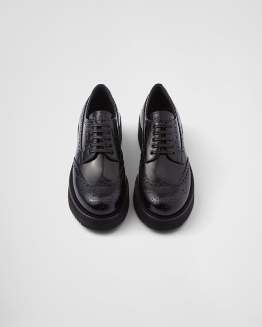 Prada Black Derby-Schuhe Aus Gebürstetem Leder