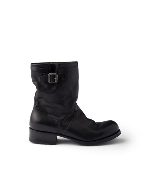 Prada Black Leather Mid-Calf Boots for men