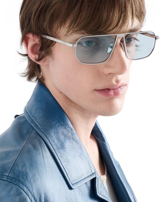 Prada Blue Sunglasses With The Iconic Metal Plaque for men