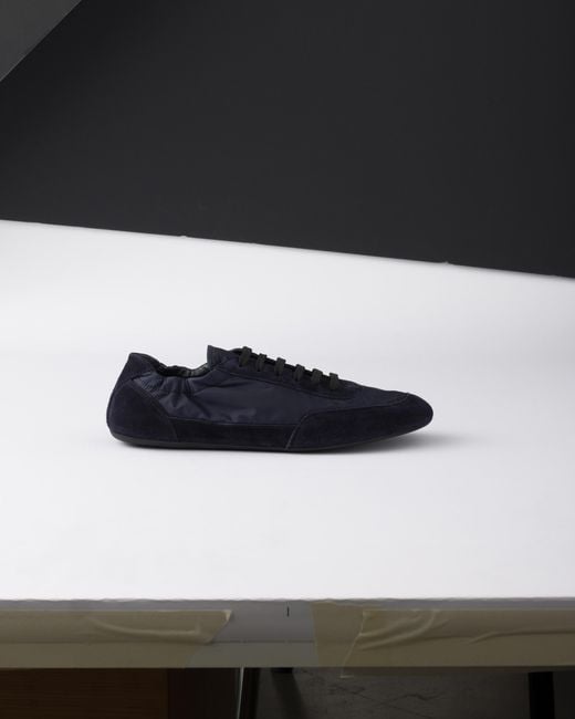 Prada Blue Re-Nylon And Suede Collapse Sneakers
