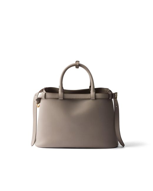 Prada Gray Buckle Medium Leather Handbag With Double Belt