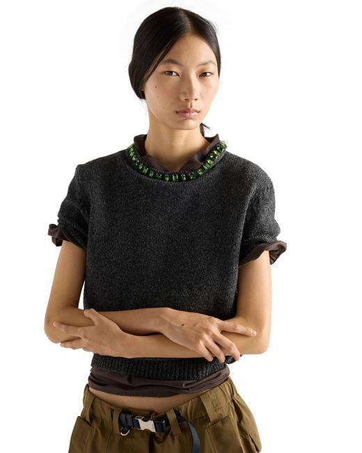 Prada Black Wool And Cashmere Crew-Neck Sweater
