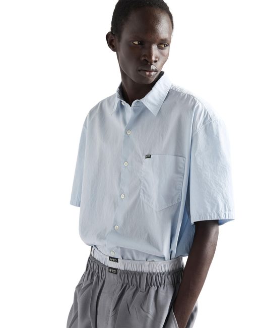 Prada Blue Short-Sleeved Cotton Shirt for men