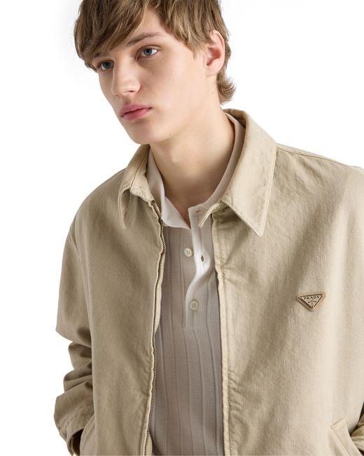 Prada Natural Old Denim Blouson Jacket, Sand for men
