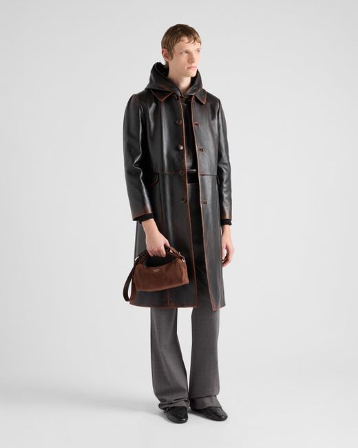 Prada Brown Suede Leather Shoulder Bag for men