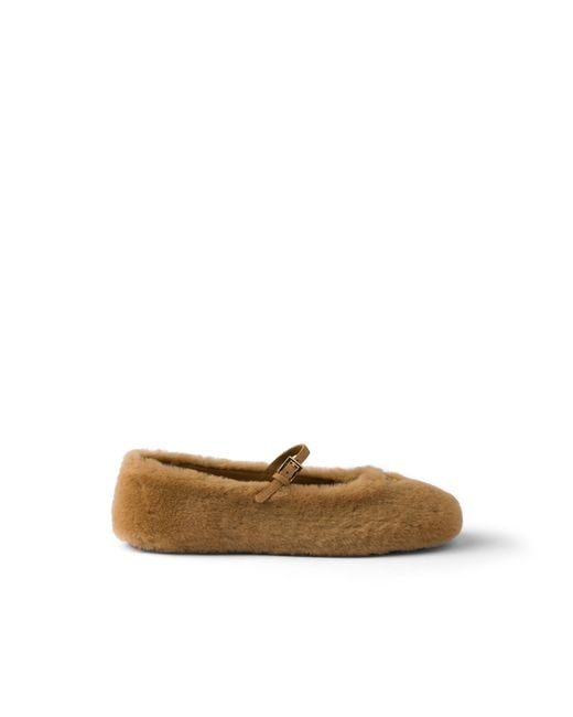 Prada Metallic Shearling Ballerinas