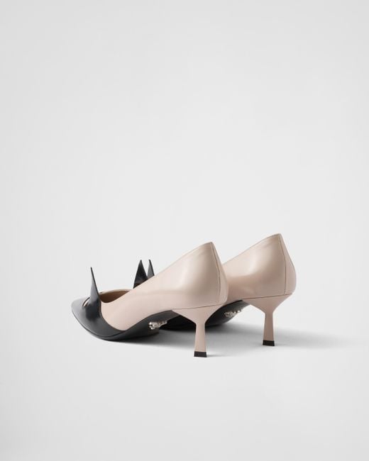 Prada White Two-Tone Brushed Leather Pumps