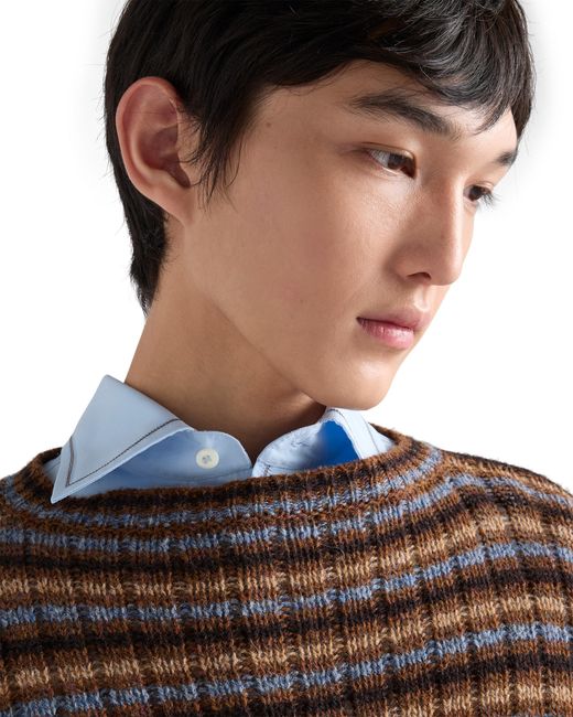 Prada Brown Shetland Wool Boat Neck Sweater for men