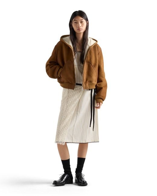 Prada Brown Hooded Shearling Jacket, Tobacco