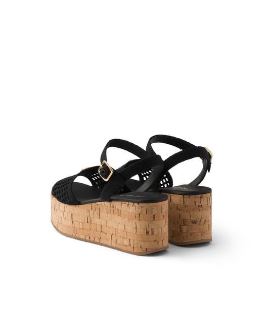Prada Black Crochet Wedge Platform Sandals, Size 36
