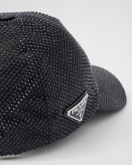 Prada Black Duchesse Baseball Cap With Crystals