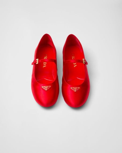 Prada Red Logo Satin Ballerina Flat