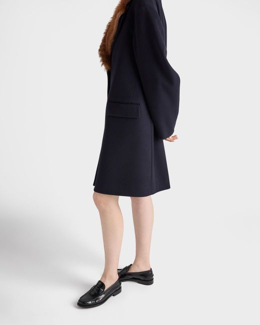 Prada Blue Einreihiger Mantel Aus Tuch