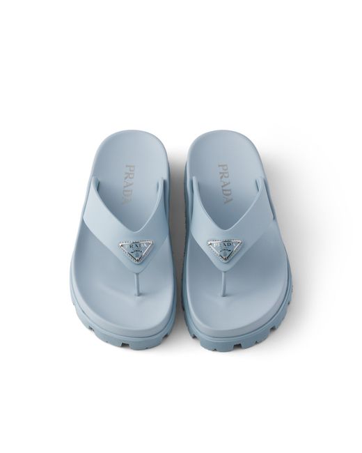 Prada Blue Rubber Thong Sandals