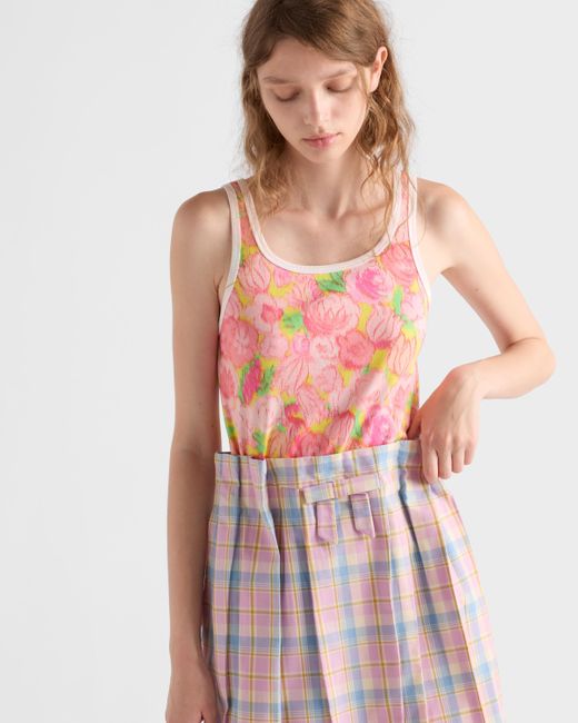 Prada Pink Geripptes Trägershirt Mit Blumen-Print