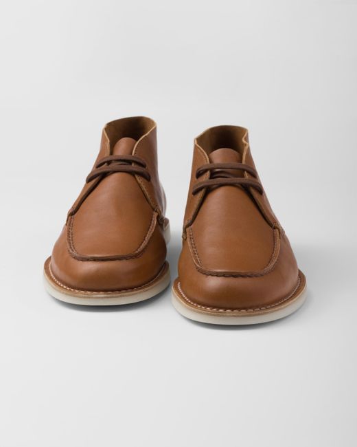 Prada Brown Nappa Leather Chukka Boots for men