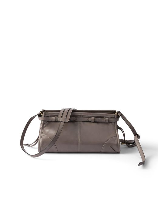 Prada Gray Bonnie Small Leather Shoulder Bag