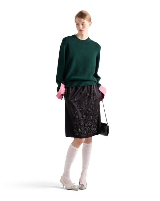 Prada Black Satin Skirt With Embroidery