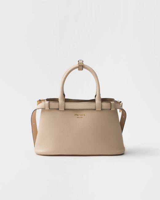 Prada Natural Kleine Buckle Handtasche Aus Leder Mit Doppeltem Gürtel