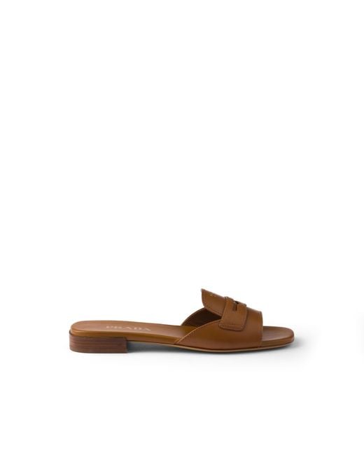 Prada Brown Leather Slides