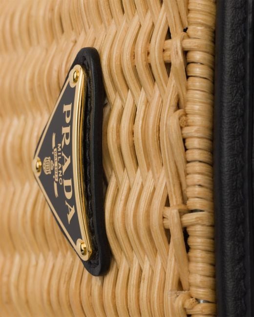 Prada White Wicker And Leather Bucket Bag