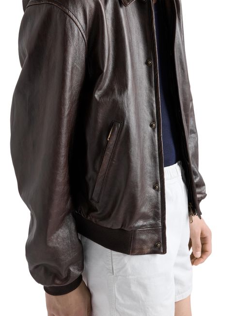 Prada Brown Nappa Leather Bomber Jacket for men