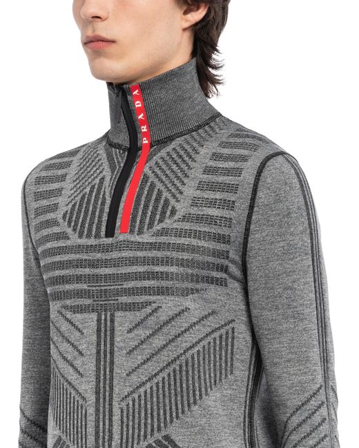 Prada Gray Techno Knit Turtleneck Sweater for men