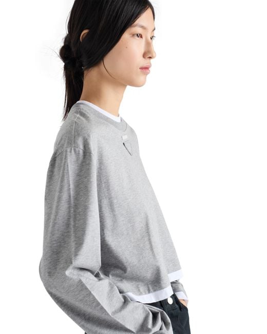 Camiseta De Manga Larga En Punto De Algodón, Mujer, Talla Prada de color Gray