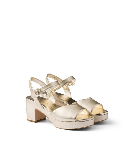 Sandalias De Napa Acolchadas, Mujer, Talla Prada de color Metallic