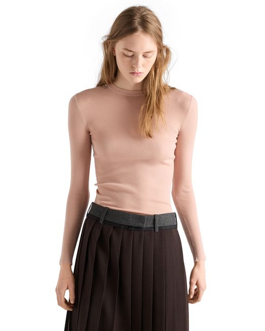 Prada Pink Wool Crew-Neck Sweater, Alabaster