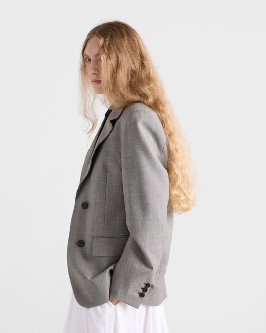 Prada Gray Single-Breasted Checked Grisaille Jacket