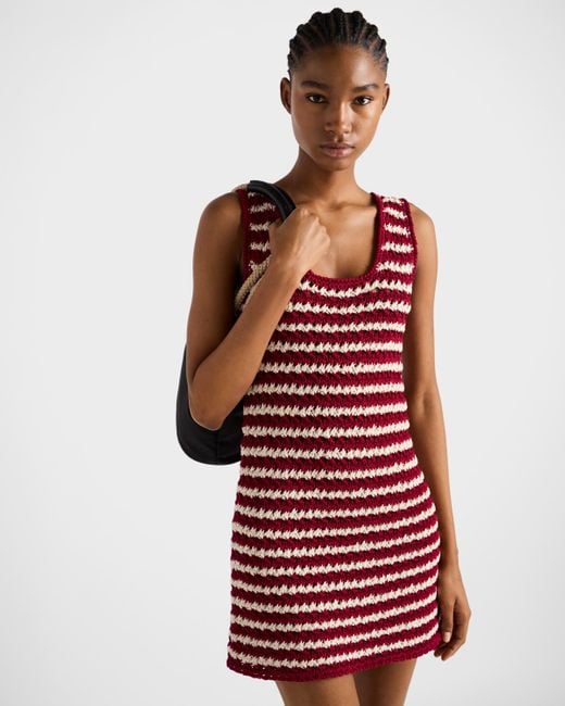 Prada Red Cotton Crochet Mini-Dress