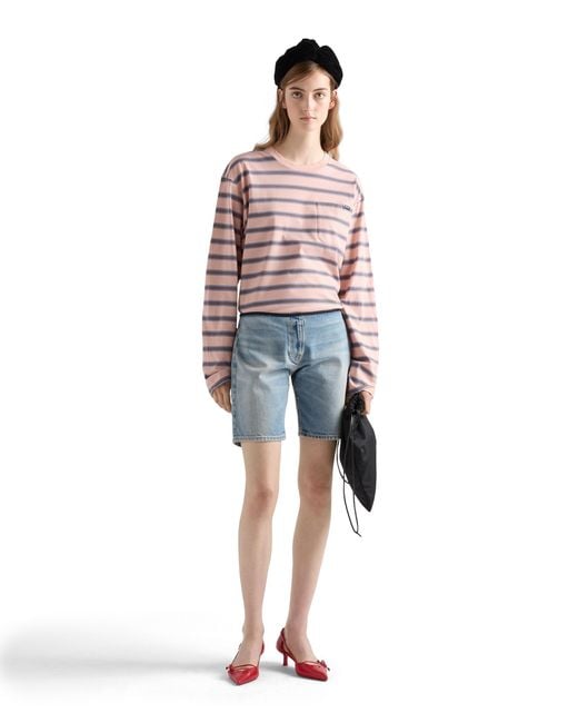Prada Blue Washed Denim Bermudas