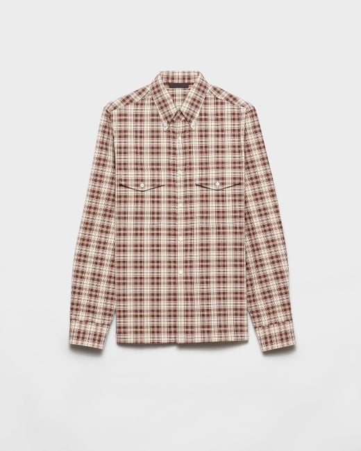 Chemise En Coton À Carreaux Avec Fermeture Boutonnée Prada pour homme en coloris Brown