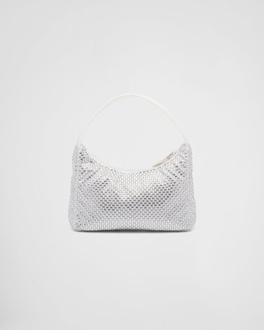 Prada White Satin Mini-bag With Artificial Crystals