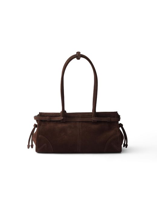 Prada White Bonnie Medium Suede Bag, Dark