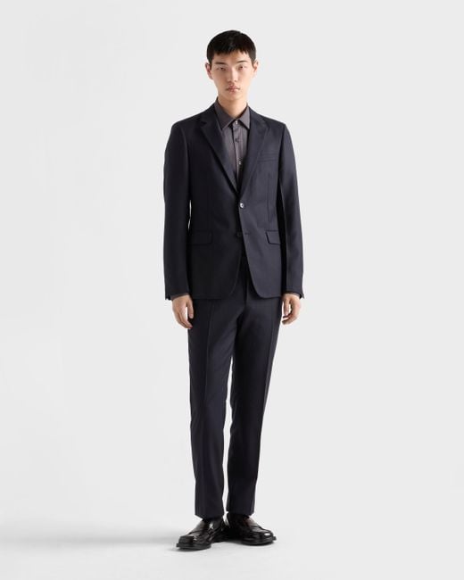 Prada Blue Single-Breasted Cashmere And Wool Suit for men
