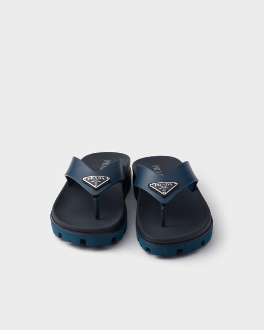 Prada Blue Rubber Thong Sandals for men