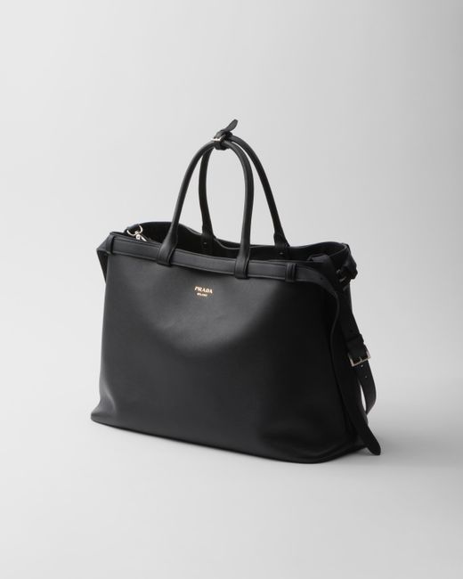 Prada Black Buckle Leather Handbag With Double Belt for men
