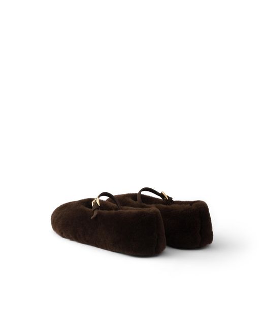 Prada Black Shearling Ballerinas