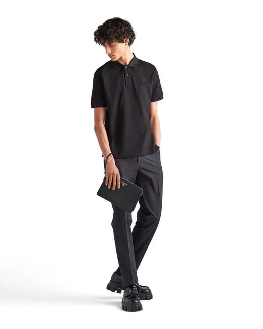 Prada Black Logo-Badge Slim-Fit Cotton-Piqué Polo Shirt Xxxl for men