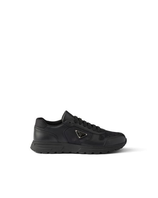 Prada Black Prax 2.0 Re-Nylon And Leather Sneakers, Size 5 for men