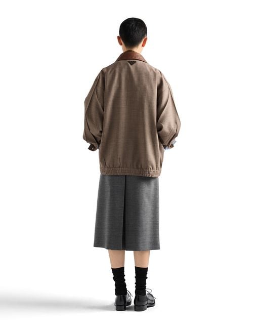 Prada Brown Houndstooth Wool Blouson Jacket