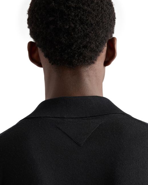 Prada Black Cashmere And Silk Polo Shirt for men